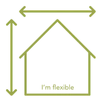 Outline of a house with arrows indicating dimensions, symbolizing home builder emphasis on planning and measurement.