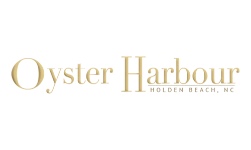 "Oyster Harbour, a home builder logo, features elegant gold text on a transparent background."