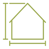 Outline of a house with measurement lines, representing home builder concept.